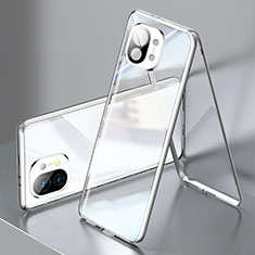 Coque Rebord Bumper Luxe Aluminum Metal Miroir 360 Degres Housse Etui Aimant M03 pour Xiaomi Mi 11 Lite 5G NE Argent