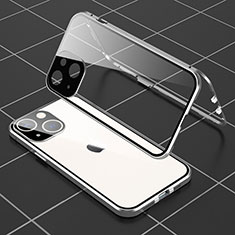 Coque Rebord Bumper Luxe Aluminum Metal Miroir 360 Degres Housse Etui Aimant M04 pour Apple iPhone 13 Argent