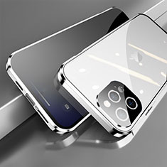 Coque Rebord Bumper Luxe Aluminum Metal Miroir 360 Degres Housse Etui Aimant M04 pour Apple iPhone 13 Pro Argent