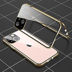 Coque Rebord Bumper Luxe Aluminum Metal Miroir 360 Degres Housse Etui Aimant M04 pour Apple iPhone 14 Plus Or