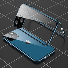 Coque Rebord Bumper Luxe Aluminum Metal Miroir 360 Degres Housse Etui Aimant M04 pour Apple iPhone 15 Bleu