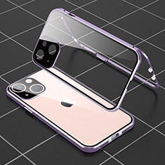 Coque Rebord Bumper Luxe Aluminum Metal Miroir 360 Degres Housse Etui Aimant M04 pour Apple iPhone 15 Violet