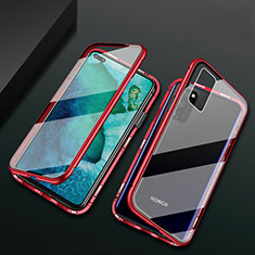 Coque Rebord Bumper Luxe Aluminum Metal Miroir 360 Degres Housse Etui Aimant M04 pour Huawei Honor View 30 Pro 5G Rouge