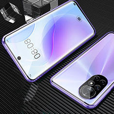 Coque Rebord Bumper Luxe Aluminum Metal Miroir 360 Degres Housse Etui Aimant M04 pour Huawei Nova 8 5G Violet