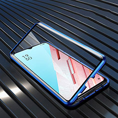 Coque Rebord Bumper Luxe Aluminum Metal Miroir 360 Degres Housse Etui Aimant M04 pour Oppo F15 Bleu