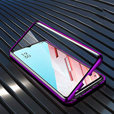 Coque Rebord Bumper Luxe Aluminum Metal Miroir 360 Degres Housse Etui Aimant M04 pour Oppo F15 Violet