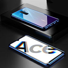 Coque Rebord Bumper Luxe Aluminum Metal Miroir 360 Degres Housse Etui Aimant M04 pour Oppo Reno Ace Bleu