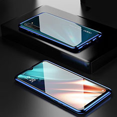 Coque Rebord Bumper Luxe Aluminum Metal Miroir 360 Degres Housse Etui Aimant M04 pour Realme XT Bleu