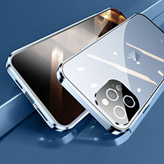 Coque Rebord Bumper Luxe Aluminum Metal Miroir 360 Degres Housse Etui Aimant M05 pour Apple iPhone 14 Pro Bleu