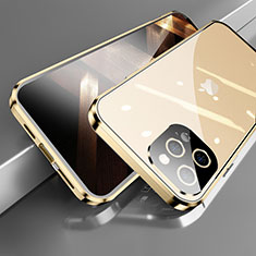 Coque Rebord Bumper Luxe Aluminum Metal Miroir 360 Degres Housse Etui Aimant M05 pour Apple iPhone 14 Pro Max Or