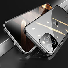 Coque Rebord Bumper Luxe Aluminum Metal Miroir 360 Degres Housse Etui Aimant M05 pour Apple iPhone 14 Pro Noir