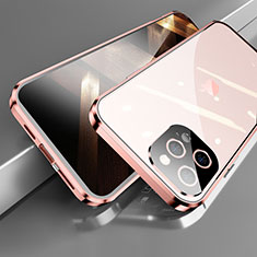 Coque Rebord Bumper Luxe Aluminum Metal Miroir 360 Degres Housse Etui Aimant M05 pour Apple iPhone 14 Pro Or Rose