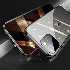 Coque Rebord Bumper Luxe Aluminum Metal Miroir 360 Degres Housse Etui Aimant M05 pour Apple iPhone 15 Noir