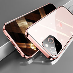 Coque Rebord Bumper Luxe Aluminum Metal Miroir 360 Degres Housse Etui Aimant M05 pour Apple iPhone 15 Or Rose