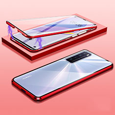 Coque Rebord Bumper Luxe Aluminum Metal Miroir 360 Degres Housse Etui Aimant M05 pour Huawei Nova 7 5G Rouge