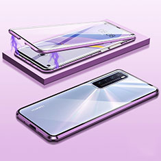 Coque Rebord Bumper Luxe Aluminum Metal Miroir 360 Degres Housse Etui Aimant M05 pour Huawei Nova 7 5G Violet