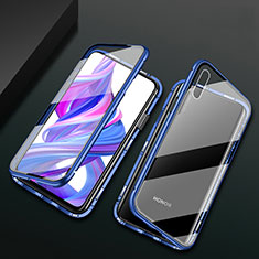 Coque Rebord Bumper Luxe Aluminum Metal Miroir 360 Degres Housse Etui Aimant M05 pour Huawei P Smart Z (2019) Bleu