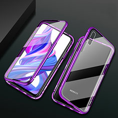 Coque Rebord Bumper Luxe Aluminum Metal Miroir 360 Degres Housse Etui Aimant M05 pour Huawei Y9 Prime (2019) Violet