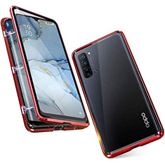 Coque Rebord Bumper Luxe Aluminum Metal Miroir 360 Degres Housse Etui Aimant M05 pour Oppo Find X2 Lite Rouge