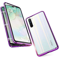 Coque Rebord Bumper Luxe Aluminum Metal Miroir 360 Degres Housse Etui Aimant M05 pour Oppo Find X2 Lite Violet