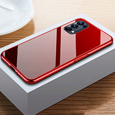 Coque Rebord Bumper Luxe Aluminum Metal Miroir 360 Degres Housse Etui Aimant M05 pour Oppo Reno5 5G Rouge et Noir