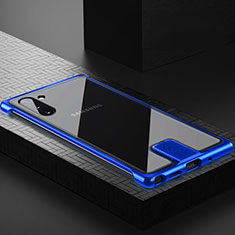 Coque Rebord Bumper Luxe Aluminum Metal Miroir 360 Degres Housse Etui Aimant M05 pour Samsung Galaxy Note 10 Bleu