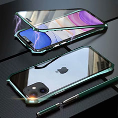 Coque Rebord Bumper Luxe Aluminum Metal Miroir 360 Degres Housse Etui Aimant M06 pour Apple iPhone 11 Vert