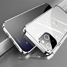 Coque Rebord Bumper Luxe Aluminum Metal Miroir 360 Degres Housse Etui Aimant M06 pour Apple iPhone 13 Argent