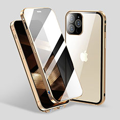 Coque Rebord Bumper Luxe Aluminum Metal Miroir 360 Degres Housse Etui Aimant M06 pour Apple iPhone 14 Pro Or