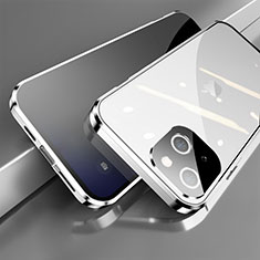 Coque Rebord Bumper Luxe Aluminum Metal Miroir 360 Degres Housse Etui Aimant M06 pour Apple iPhone 15 Argent