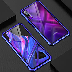 Coque Rebord Bumper Luxe Aluminum Metal Miroir 360 Degres Housse Etui Aimant M06 pour Huawei P Smart Pro (2019) Bleu