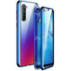 Coque Rebord Bumper Luxe Aluminum Metal Miroir 360 Degres Housse Etui Aimant M06 pour Oppo K7 5G Bleu