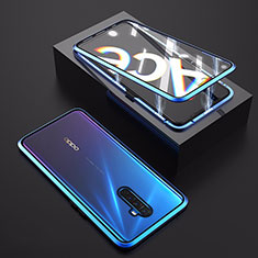 Coque Rebord Bumper Luxe Aluminum Metal Miroir 360 Degres Housse Etui Aimant M06 pour Oppo Reno Ace Bleu