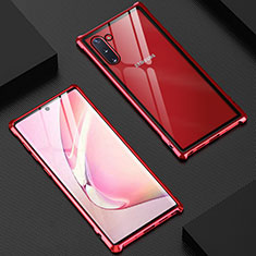 Coque Rebord Bumper Luxe Aluminum Metal Miroir 360 Degres Housse Etui Aimant M06 pour Samsung Galaxy Note 10 Rouge