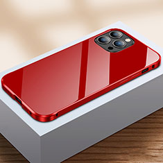 Coque Rebord Bumper Luxe Aluminum Metal Miroir 360 Degres Housse Etui Aimant M07 pour Apple iPhone 13 Pro Max Rouge