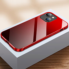 Coque Rebord Bumper Luxe Aluminum Metal Miroir 360 Degres Housse Etui Aimant M07 pour Apple iPhone 13 Rouge et Noir