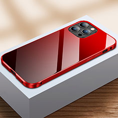 Coque Rebord Bumper Luxe Aluminum Metal Miroir 360 Degres Housse Etui Aimant M07 pour Apple iPhone 15 Pro Max Rouge et Noir