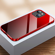 Coque Rebord Bumper Luxe Aluminum Metal Miroir 360 Degres Housse Etui Aimant M07 pour Apple iPhone 15 Rouge et Noir