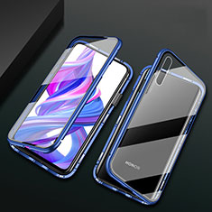 Coque Rebord Bumper Luxe Aluminum Metal Miroir 360 Degres Housse Etui Aimant M07 pour Huawei Honor 9X Pro Bleu