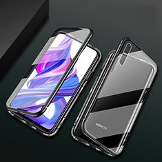 Coque Rebord Bumper Luxe Aluminum Metal Miroir 360 Degres Housse Etui Aimant M07 pour Huawei Honor 9X Pro Noir