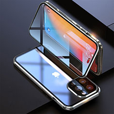 Coque Rebord Bumper Luxe Aluminum Metal Miroir 360 Degres Housse Etui Aimant M08 pour Apple iPhone 13 Pro Argent