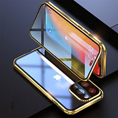 Coque Rebord Bumper Luxe Aluminum Metal Miroir 360 Degres Housse Etui Aimant M08 pour Apple iPhone 13 Pro Max Or