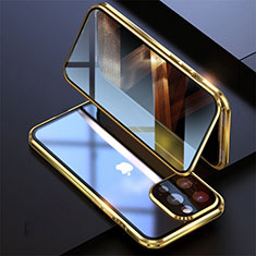 Coque Rebord Bumper Luxe Aluminum Metal Miroir 360 Degres Housse Etui Aimant M08 pour Apple iPhone 14 Pro Max Or