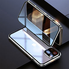 Coque Rebord Bumper Luxe Aluminum Metal Miroir 360 Degres Housse Etui Aimant M08 pour Apple iPhone 15 Argent