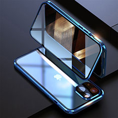 Coque Rebord Bumper Luxe Aluminum Metal Miroir 360 Degres Housse Etui Aimant M08 pour Apple iPhone 15 Bleu