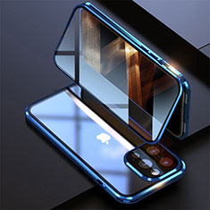 Coque Rebord Bumper Luxe Aluminum Metal Miroir 360 Degres Housse Etui Aimant M08 pour Apple iPhone 16 Pro Bleu