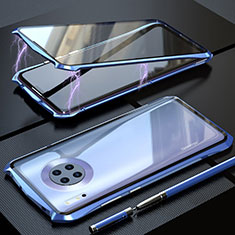 Coque Rebord Bumper Luxe Aluminum Metal Miroir 360 Degres Housse Etui Aimant M08 pour Huawei Mate 30 5G Bleu