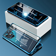 Coque Rebord Bumper Luxe Aluminum Metal Miroir 360 Degres Housse Etui Aimant M09 pour Apple iPhone 13 Bleu