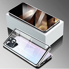 Coque Rebord Bumper Luxe Aluminum Metal Miroir 360 Degres Housse Etui Aimant M09 pour Apple iPhone 15 Argent