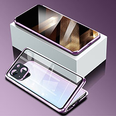 Coque Rebord Bumper Luxe Aluminum Metal Miroir 360 Degres Housse Etui Aimant M09 pour Apple iPhone 15 Violet